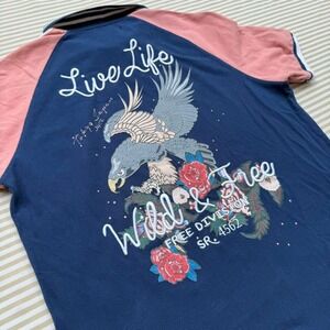 Hudson Outwear Polo Shirt XL Eagle Embroidery Live Life Wild & Free Japan Style
